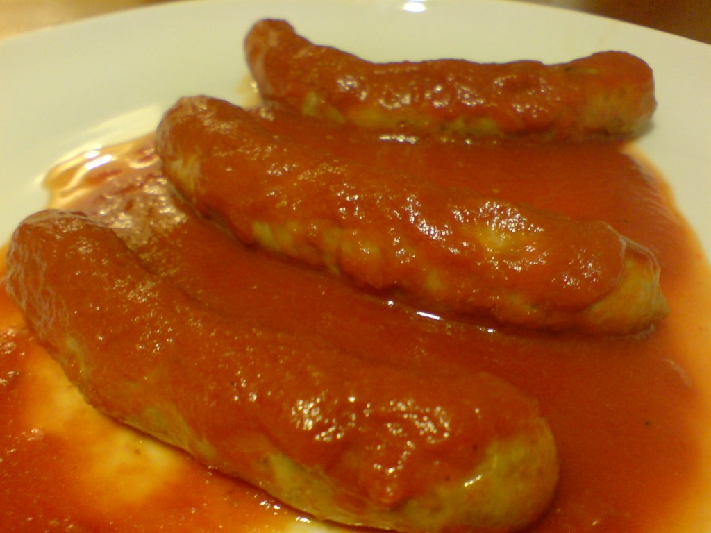 Sausages in tomato sauce finished dish