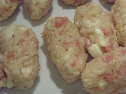 Rice croquettes formed